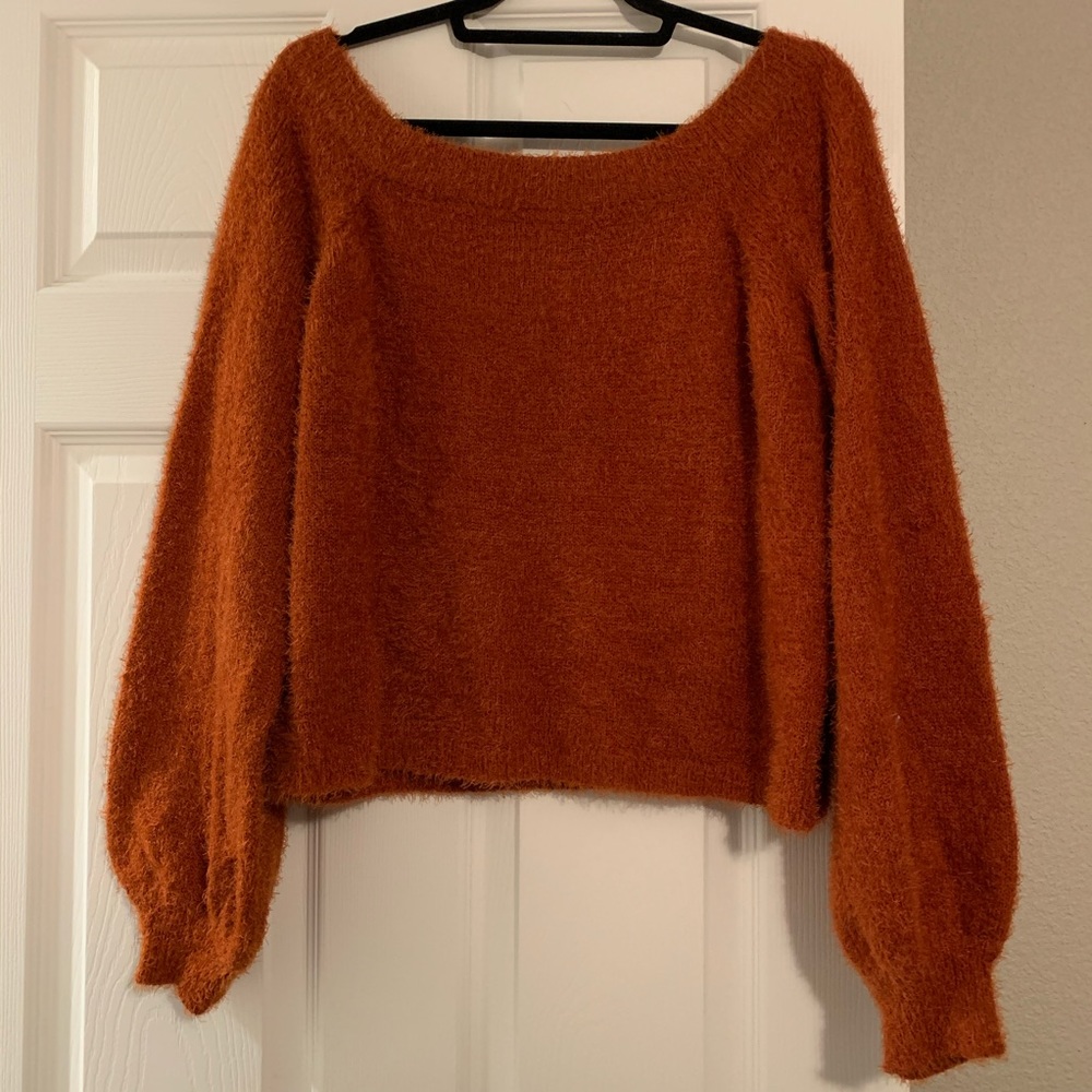 Fuzzy Ballon Sleeve Sweater